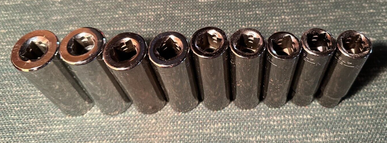 RARE 9 PIECE CRAFTSMAN 1/2 INCH DRIVE DEEP SAE SOCKET SET 12 PT RUST SPOTS
