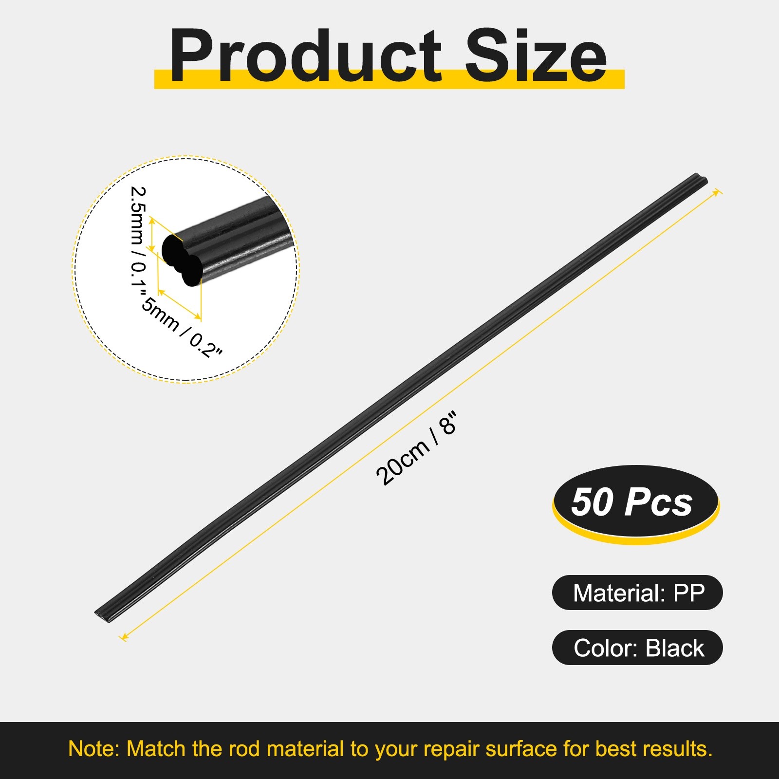 1set(50pcs) PP Plastic Welding Rods 8inch Welding Strips Welder Rods, Black