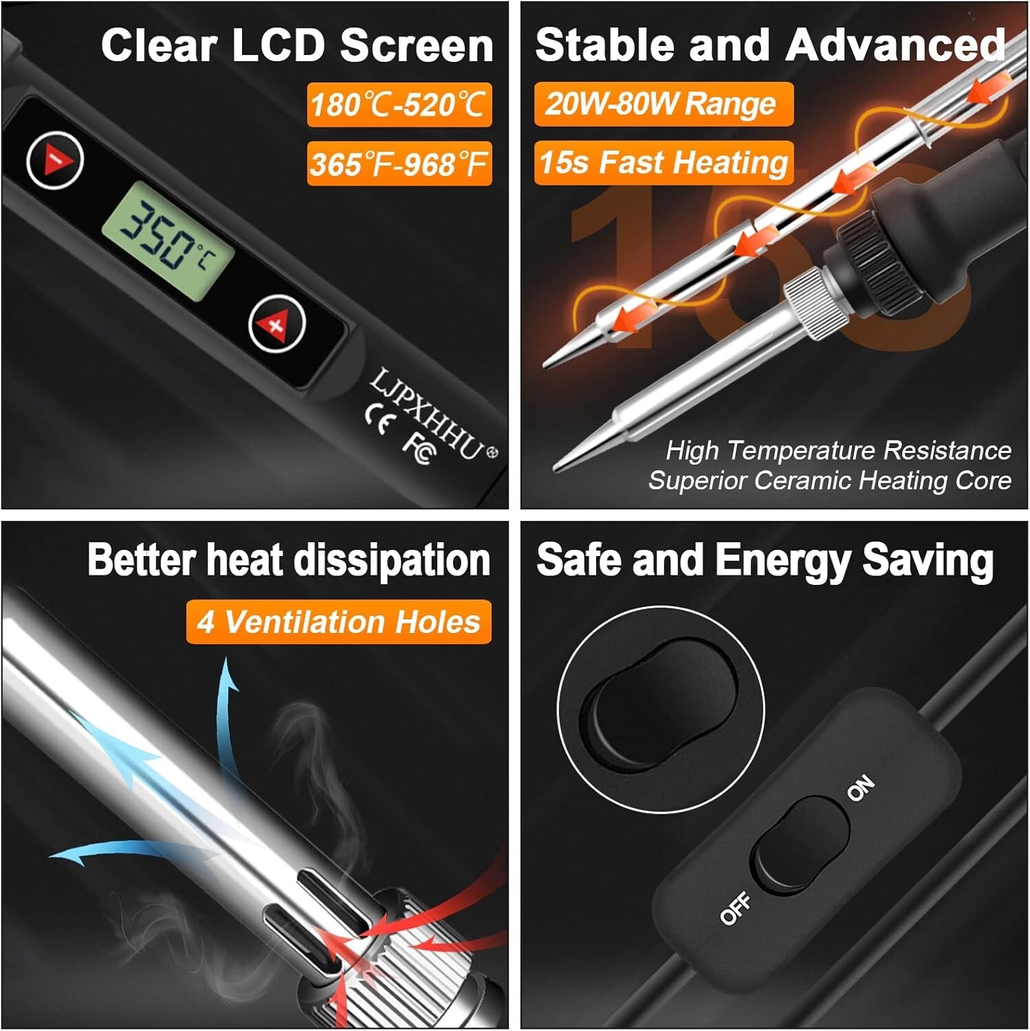Kit de soldador de 80 W con pantalla LCD y temperatura ajustable de 180-520 °C.