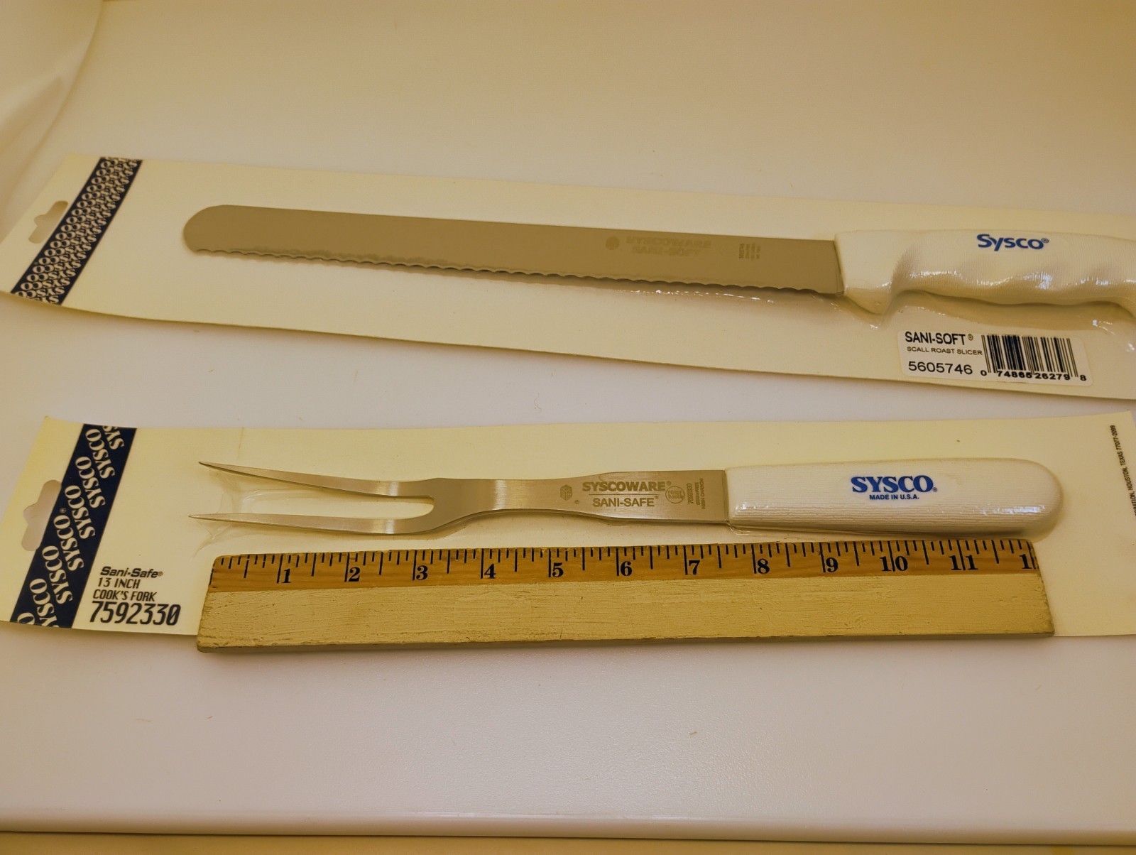 USA Carving Fork & 12-inch Scalloped Roast Slicer Sem-flex Blade Knife Stainless