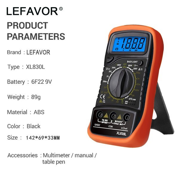 Digital Multimeter Tester AC DC Volt Ohm Amp Clamp Meter Auto Range LCD Handheld