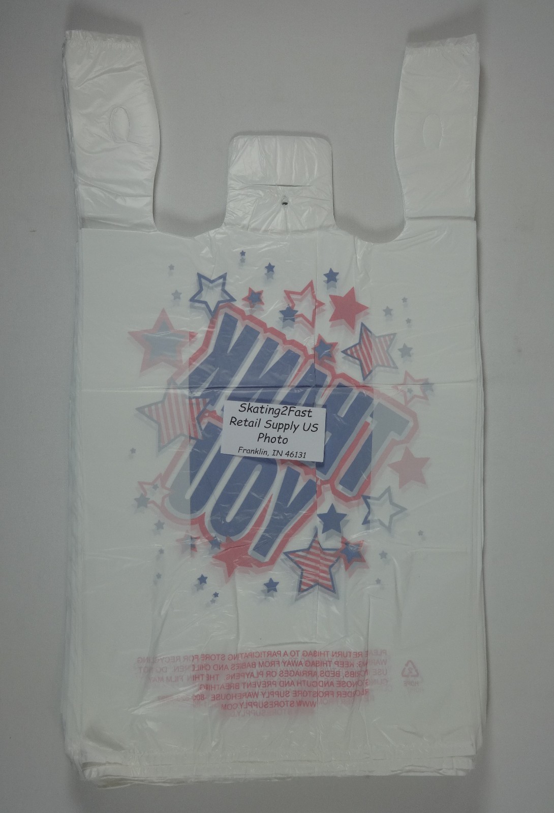 100 Qty. Americana THANK YOU White Plastic T-Shirt Bags 11.5″ x 6″ x 21″