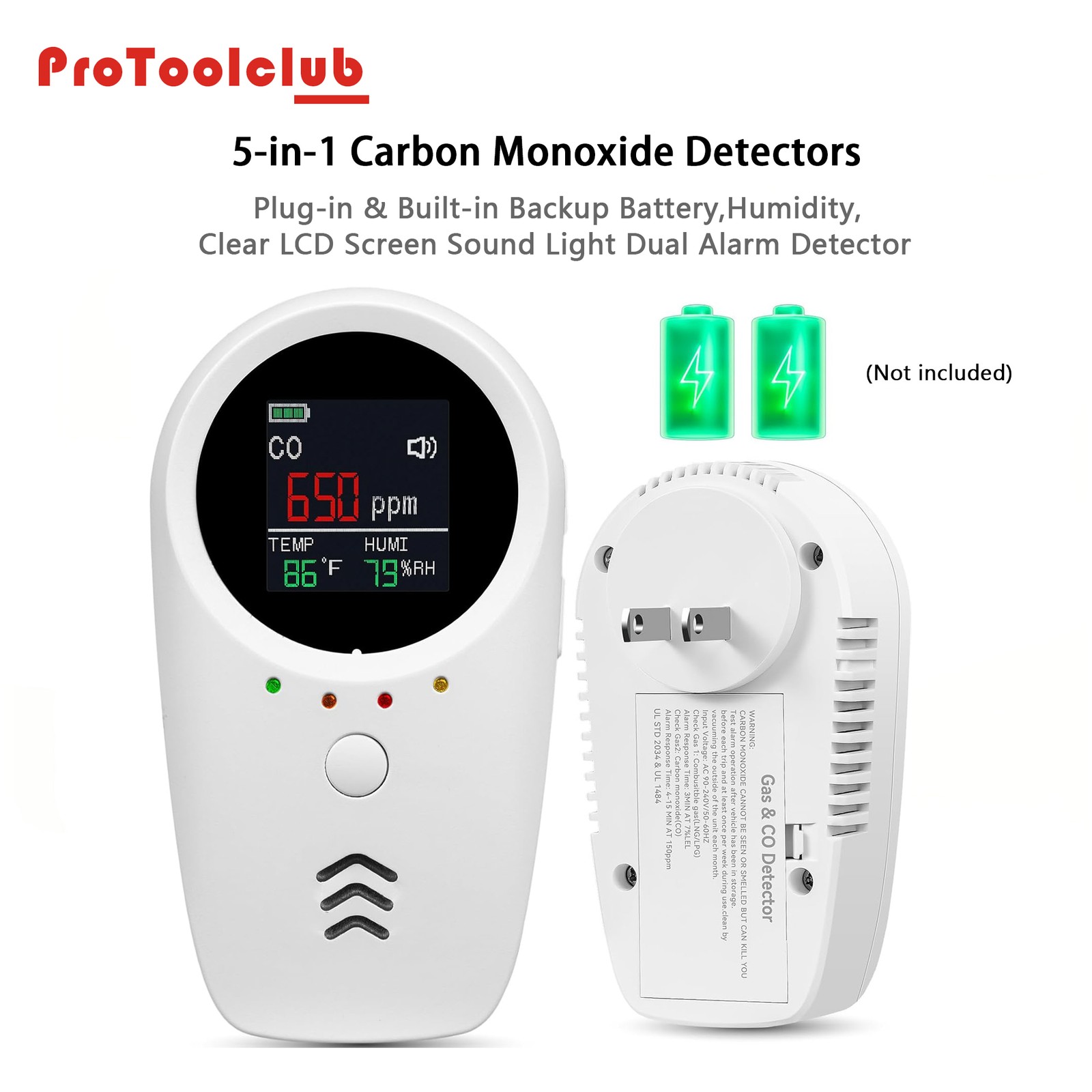 5-in-1 Carbon Monoxide Detectors Smoke Detector,Combustible Gas Alarm Detector