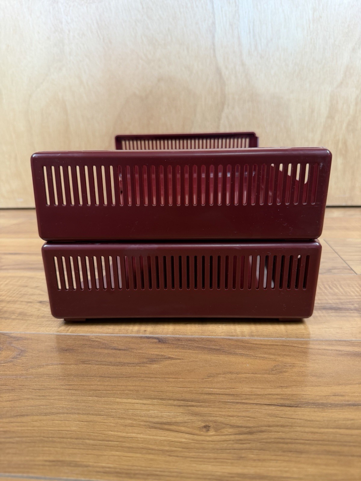 VTG 80s Tenex Stack On Desk Letter Paper Trays Maroon Burgundy MCM Organizer USA