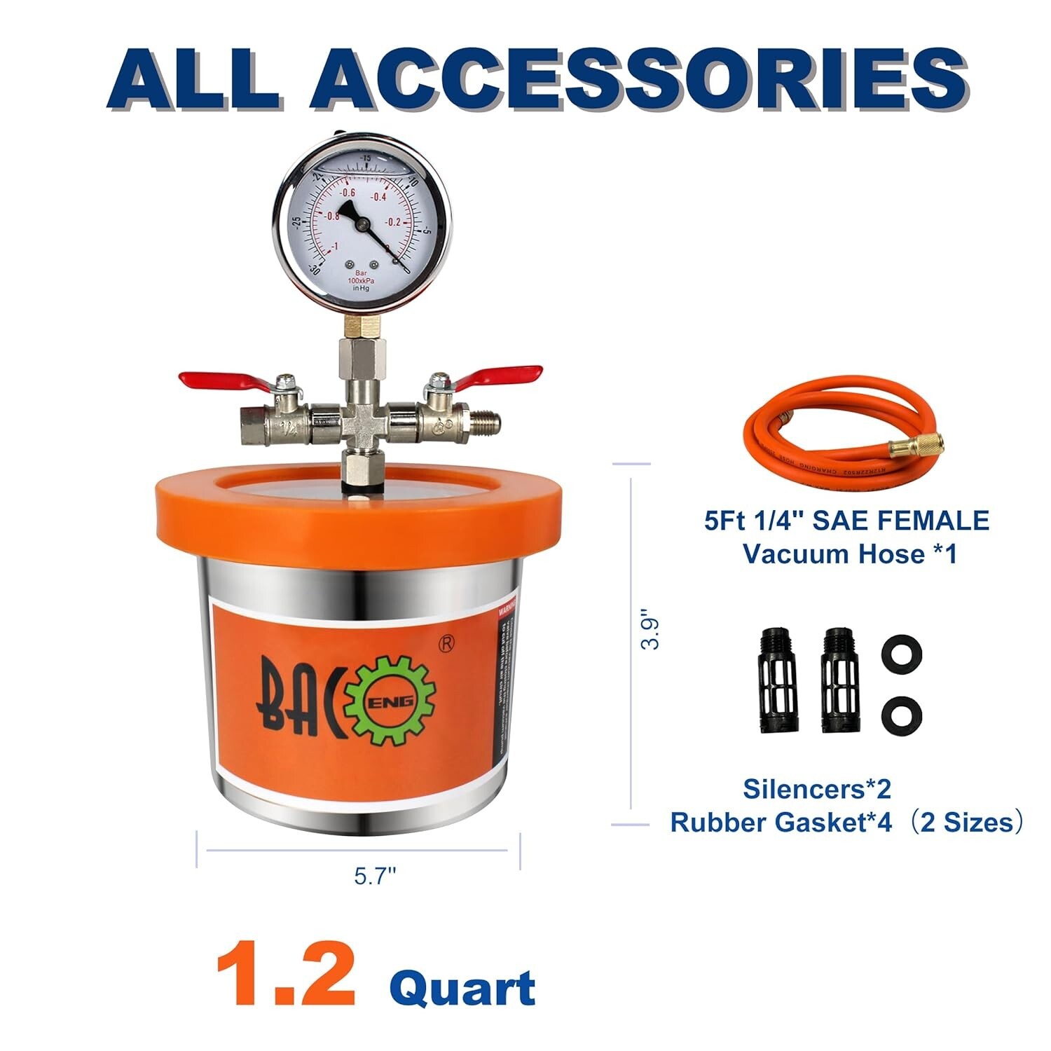 Universal Vacuum Chamber Series 1.2 Qt Stainless Steel for Resin,Silicone, Epoxy