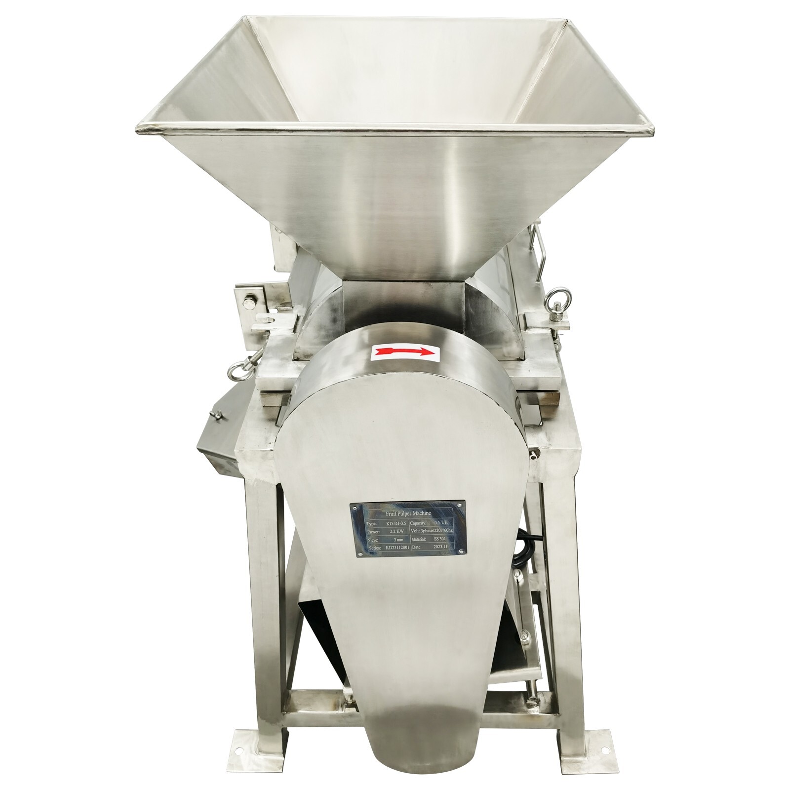 220V 3PH 2.2KW Automatic Spiral Fruit＆Vegetable Crushing Beating Machine 0.5T/H