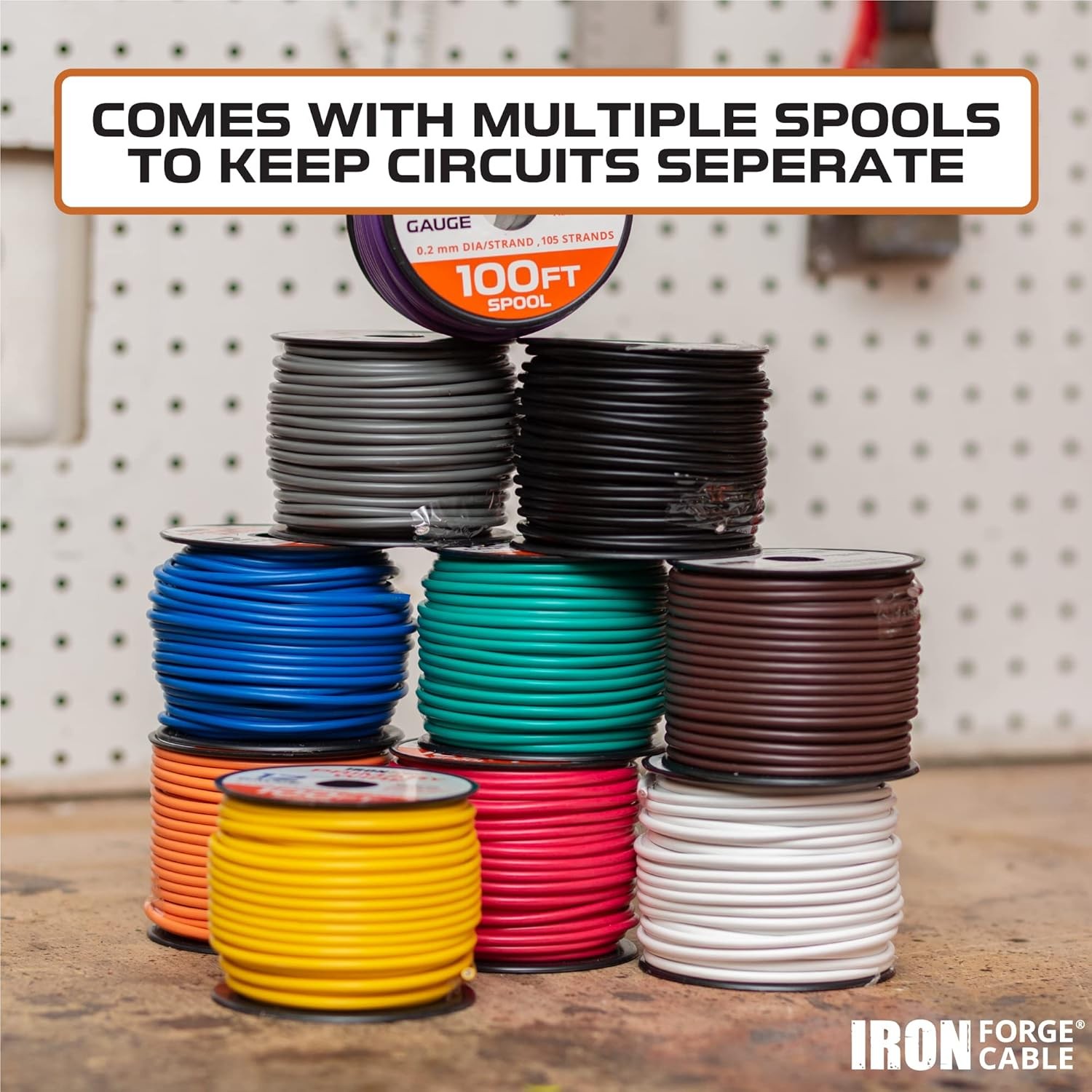 Iron Forge Cable 1000 ft 12 Gauge Primary Automotive Wire – 10 Roll Assortment P