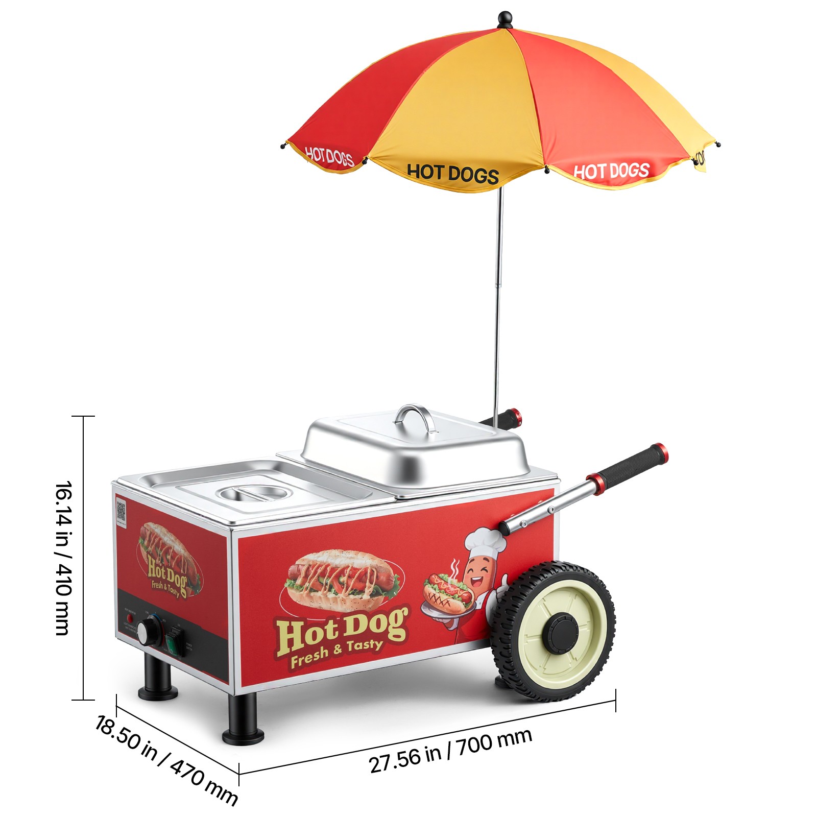 Uimoso Electric Hot Dog Steamer Cart 1200W with Adjustable Temperature 86-203°F