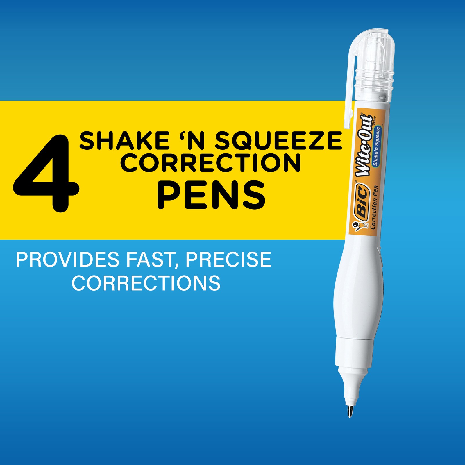BIC Wite Out Brand Shake ‘n Squeeze Correction Pen, 4-Pack