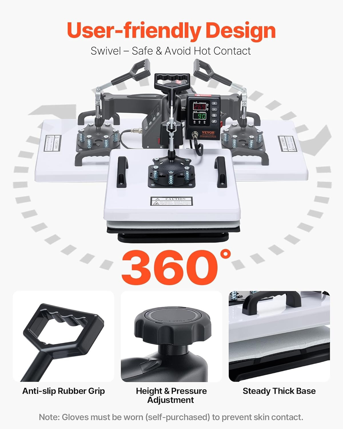 Heat Press Machine, 15 X 15 In, 2-In-1 Multifunction, 360° Swing Away, 1200W Dou
