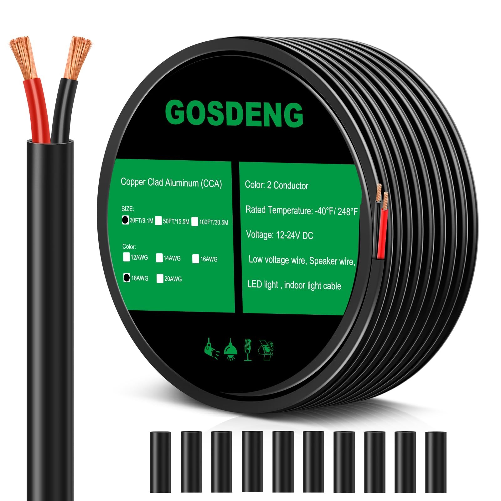 18 Gauge Wire 2 Conductor Electrical Wire, 18 AWG Stranded PVC Cord, 12V Low …