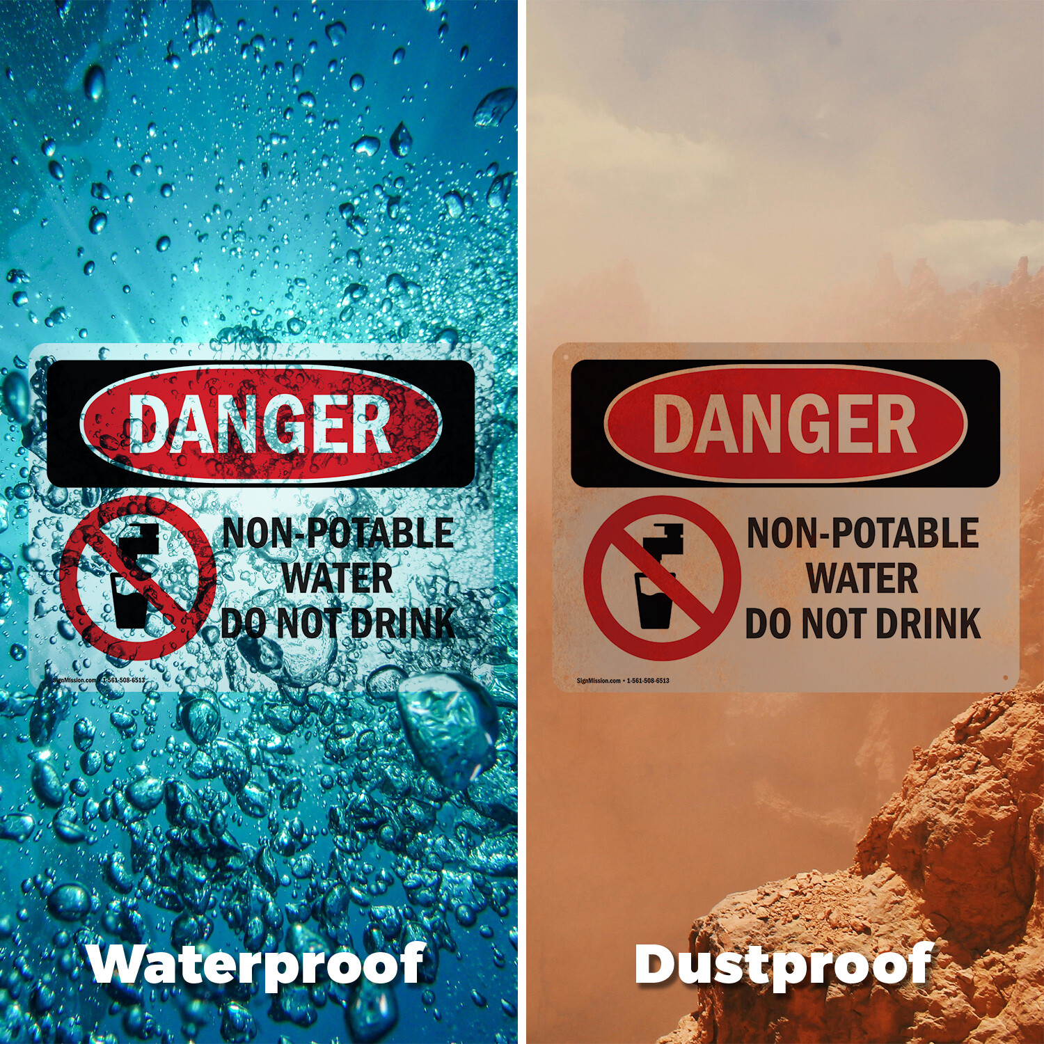 (2 Pack) Non-Potable Water Do Not Drink OSHA Danger Sign Decal Metal Plastic