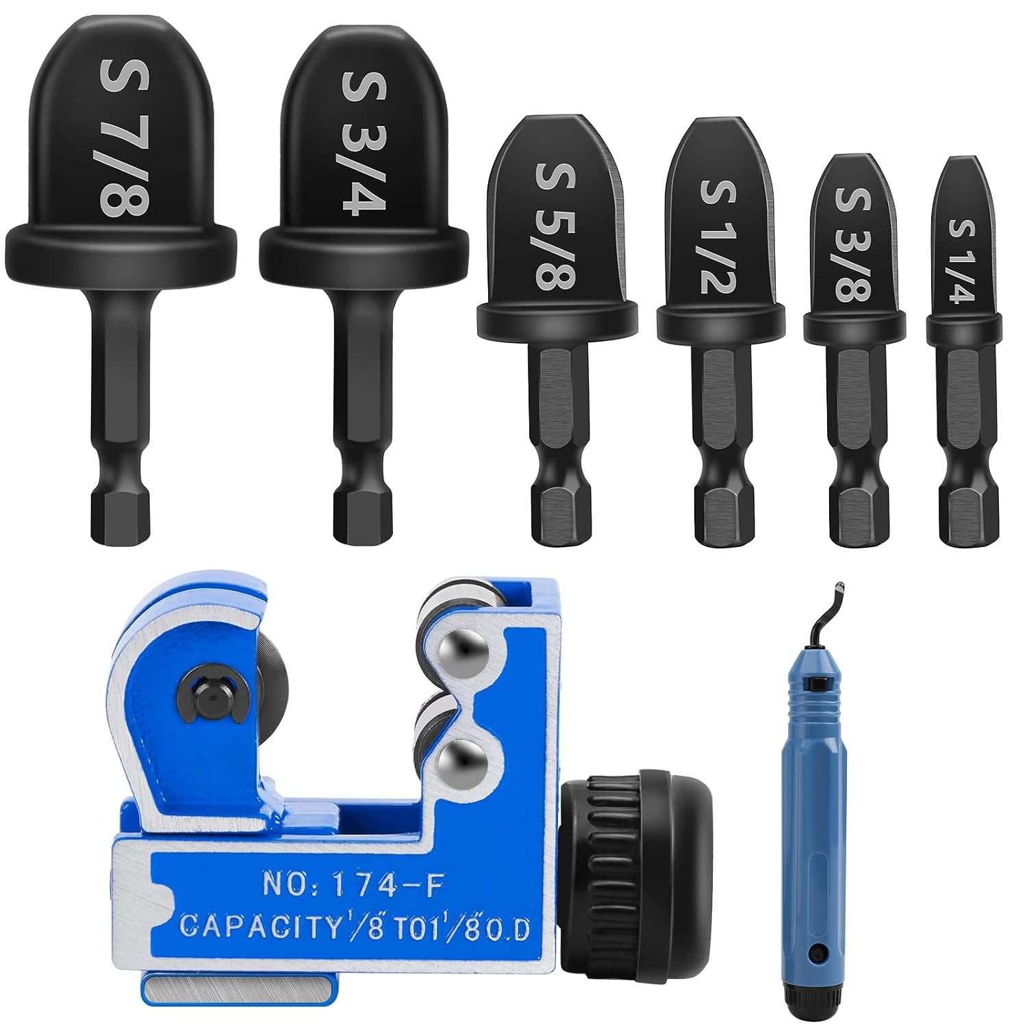 WADEO Copper Pipe Cutter Expander Drill Bit Tools Set, Swaging HVAC Deburring Ki