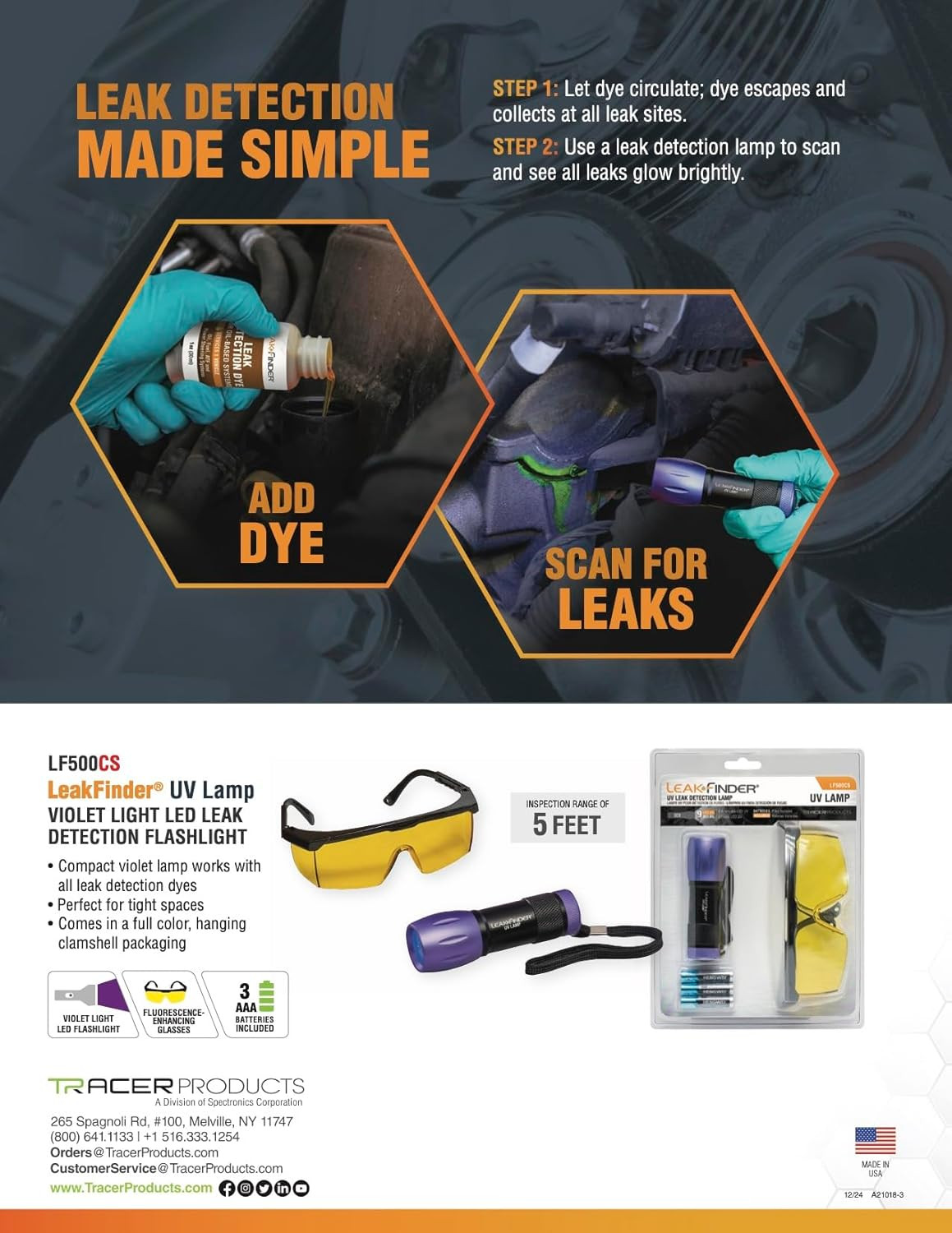 LF021 Multi-System Leak Detection Kit for A/C, Coolant and Oil Fluid Leaks – UV