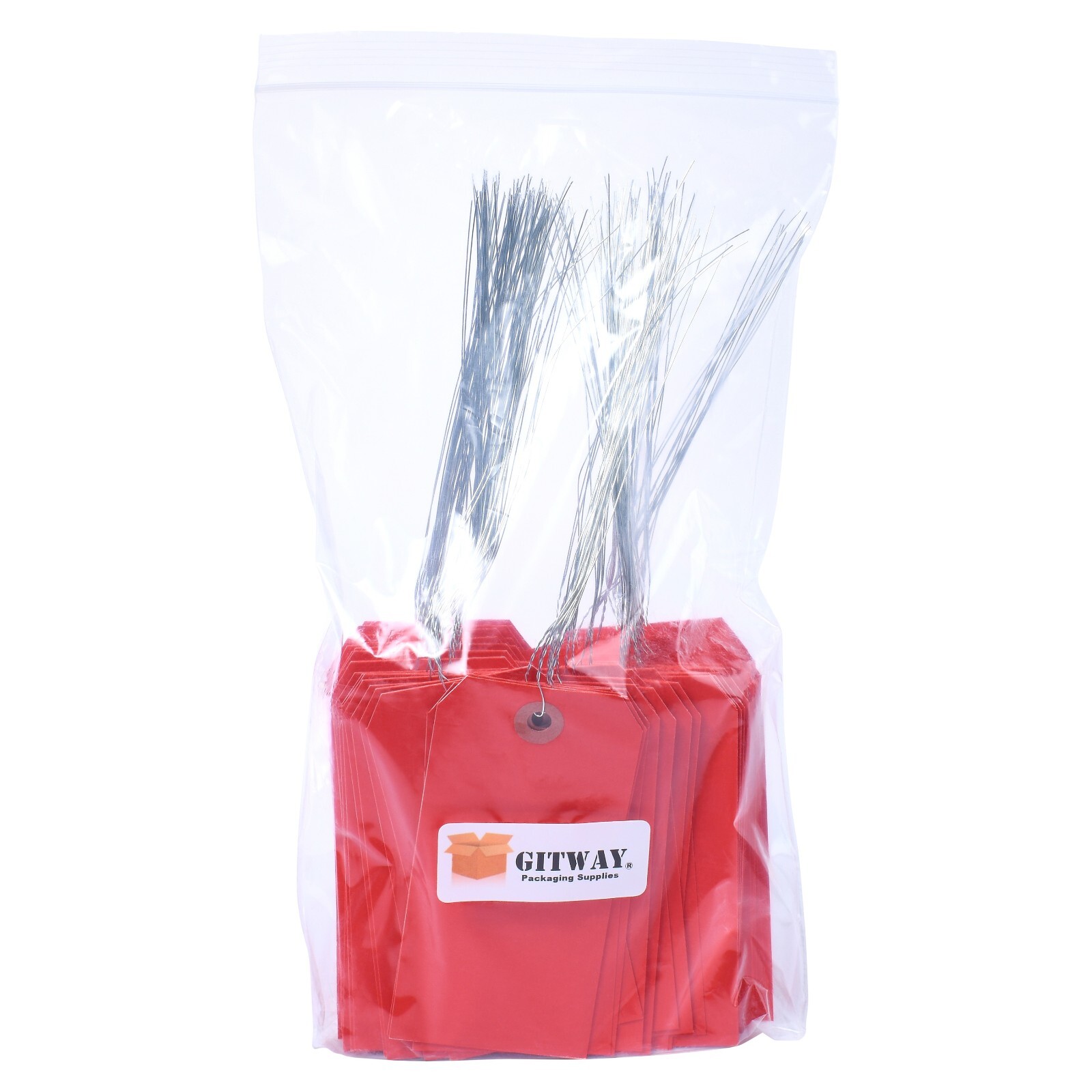 100 pcs of 4 3/4″ x 2 3/8″ Size 5 Red Cardstock Hang Tag Tags with Wire 13 Pt