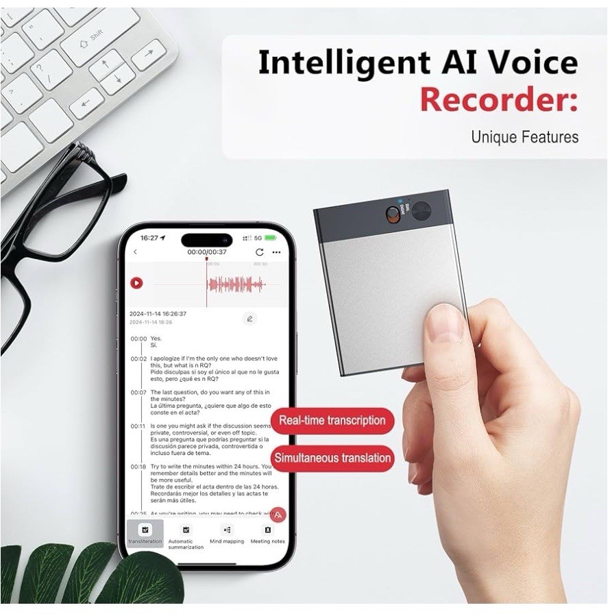 Note AI Voice Recorder w/APP Control Bluetooth Aluminum Alloy 64GB Black ChatGTP