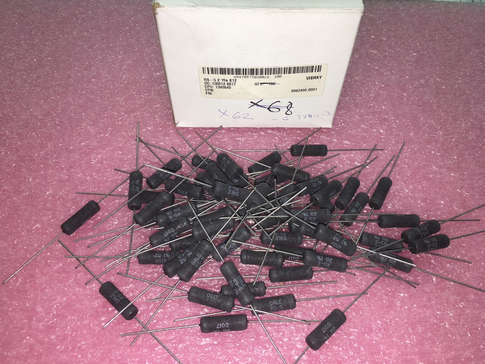 (32 PIECE LOT) RS0052R000FE12, Res Wirewound 2 Ohm 1% 5W ±50ppm/C Silicone AXL