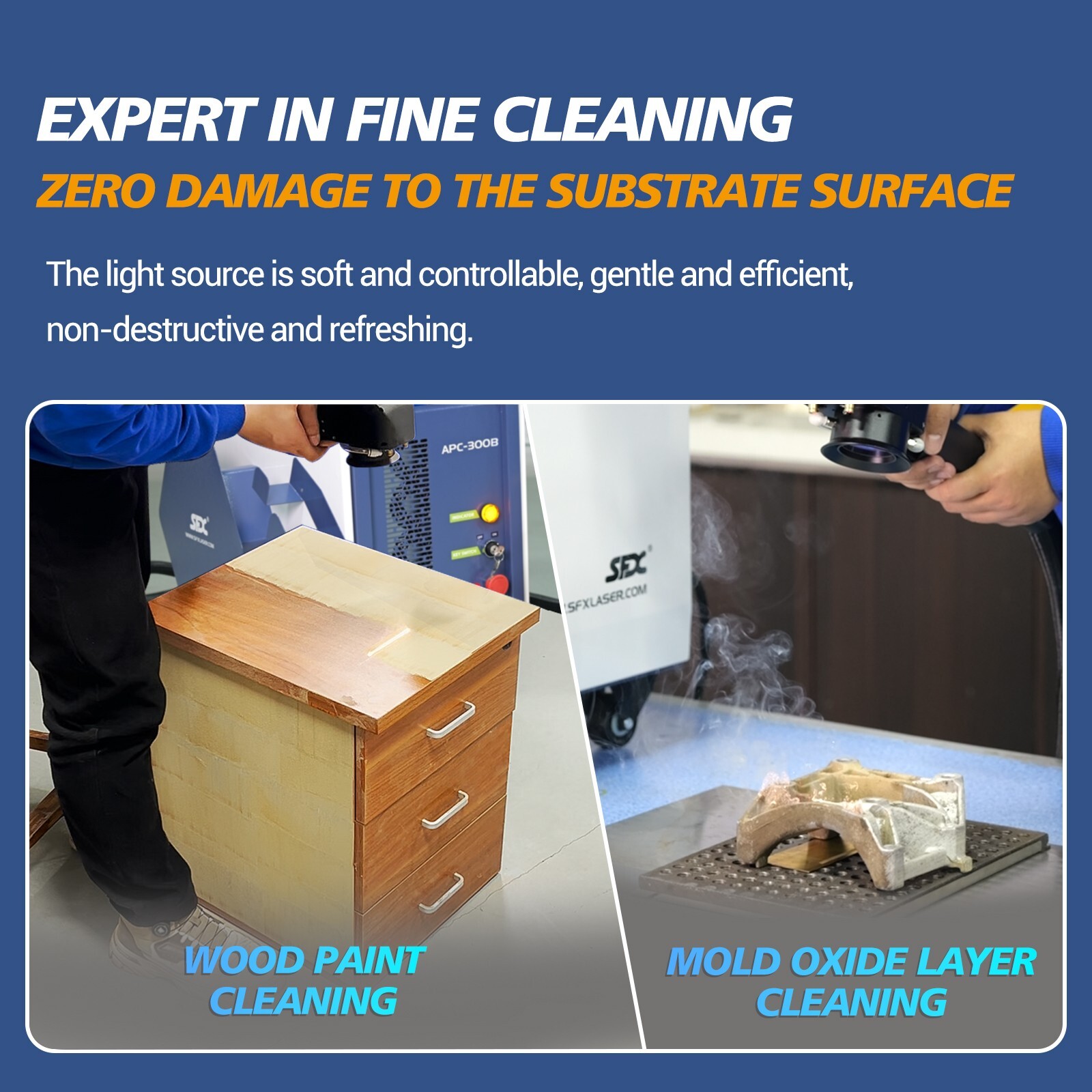 SFX 300W Pulse Laser Cleaning Machine Air-Cooled Specially for Wood Cleaning