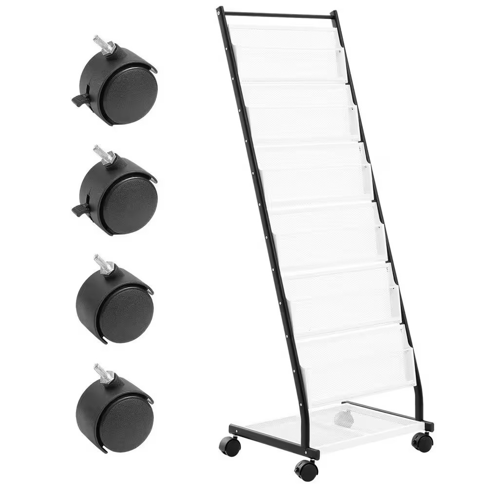 Brochure Display Rack, 6-Tier Magazine Display Stand, White 18.7 In. W X 53.3 In