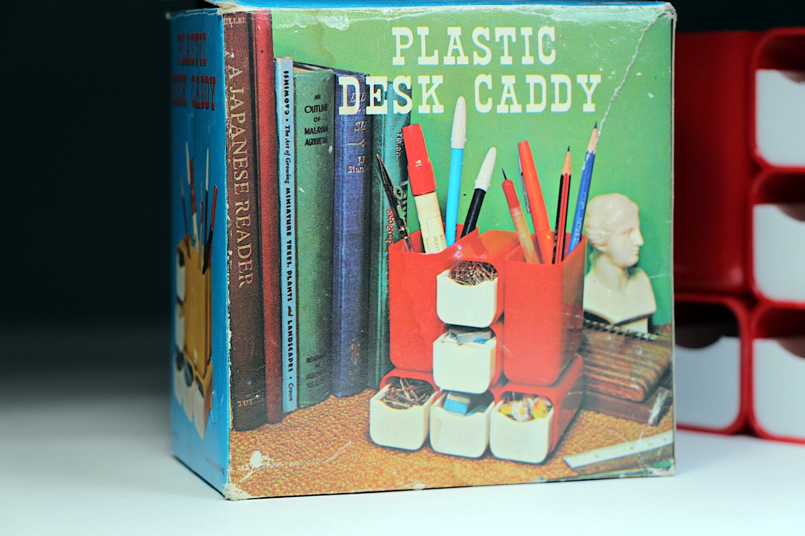 Vintage 1970s Retro VOH Red Plastic Desk Caddy UNUSED in Box No. 7602B Hong Kong
