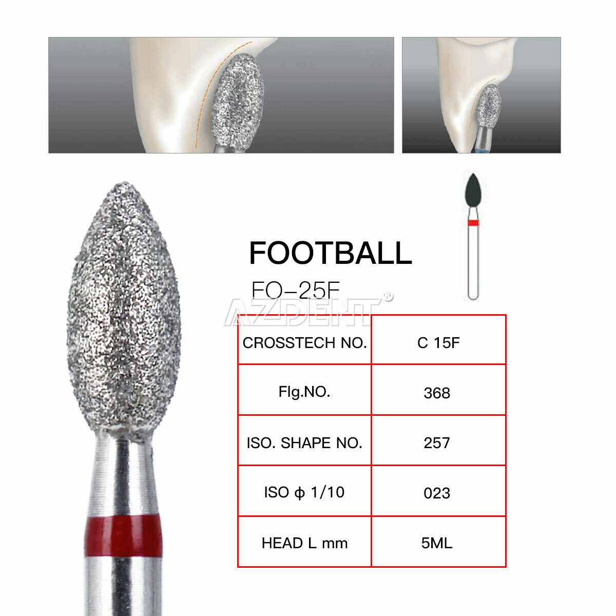 Dental Diamond Burs Football FG 368-023 Egg Shape Coarse Grit High Speed Burr