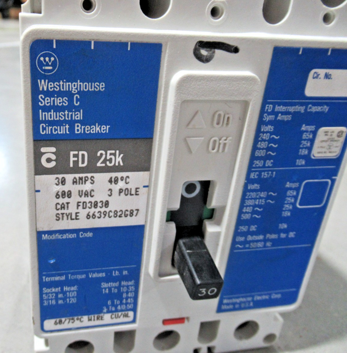 Westinghouse Eaton FD3030 Circuit Breaker 30A, 600VAC, 3P, FD 25K *NEW TAKEOUT*