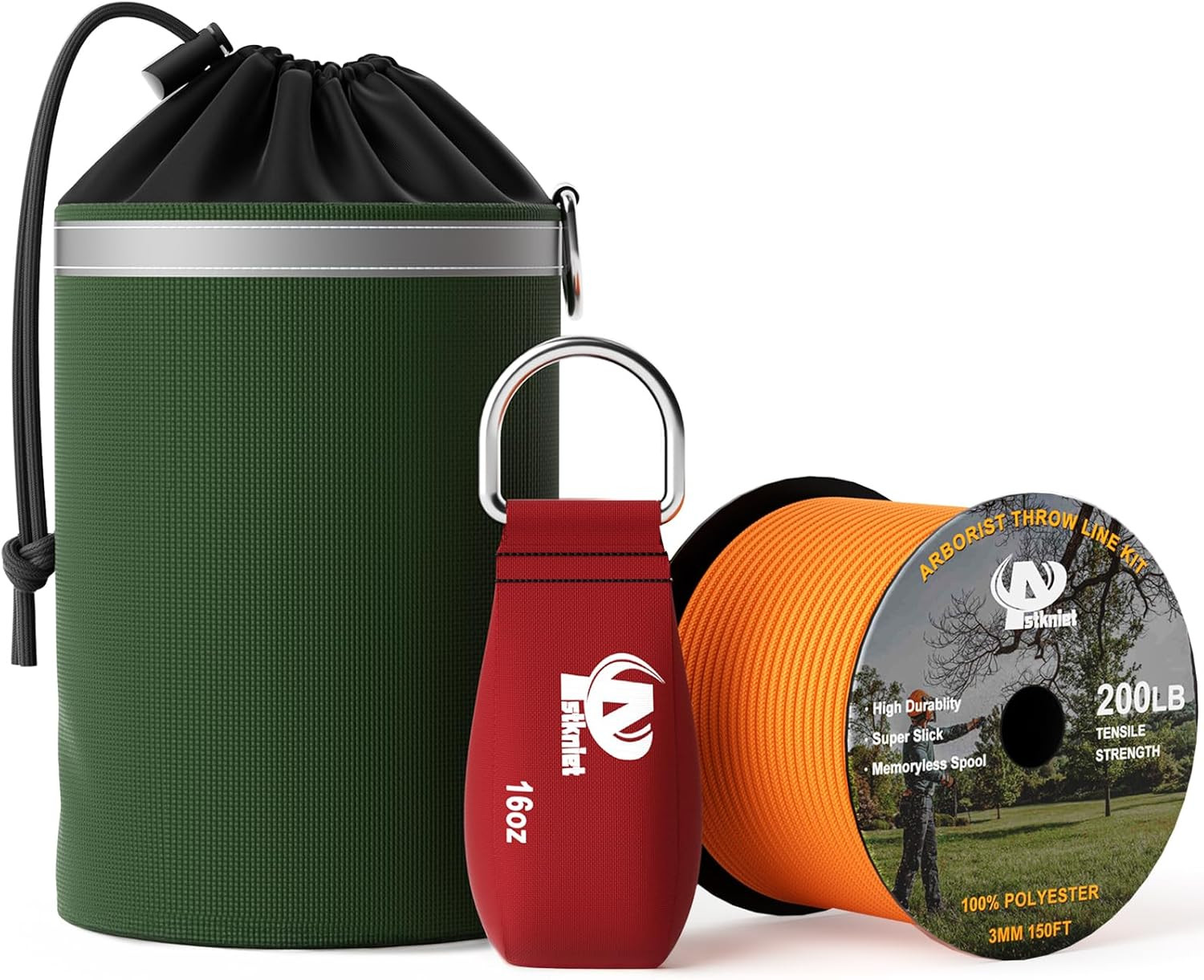 16oz Arborist Throw Line Kit 150FT Rope Throw Weight Bag Tree Trimming