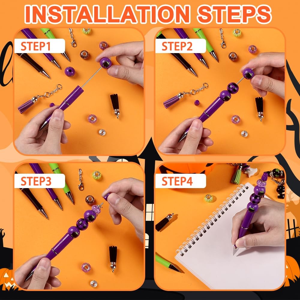 12 Set Halloween Beadable Pens Black Cat Witch DIY Kit Pendants ‎Multicolor