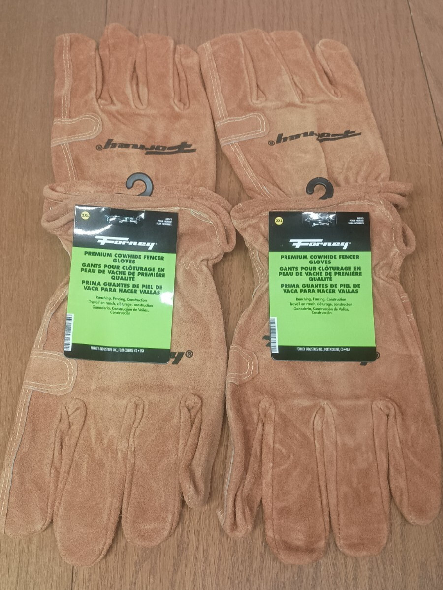 Lot of 2: Forney Premium Cowhide Leather Fencer Work Gloves Mens XXL (2 Pairs)