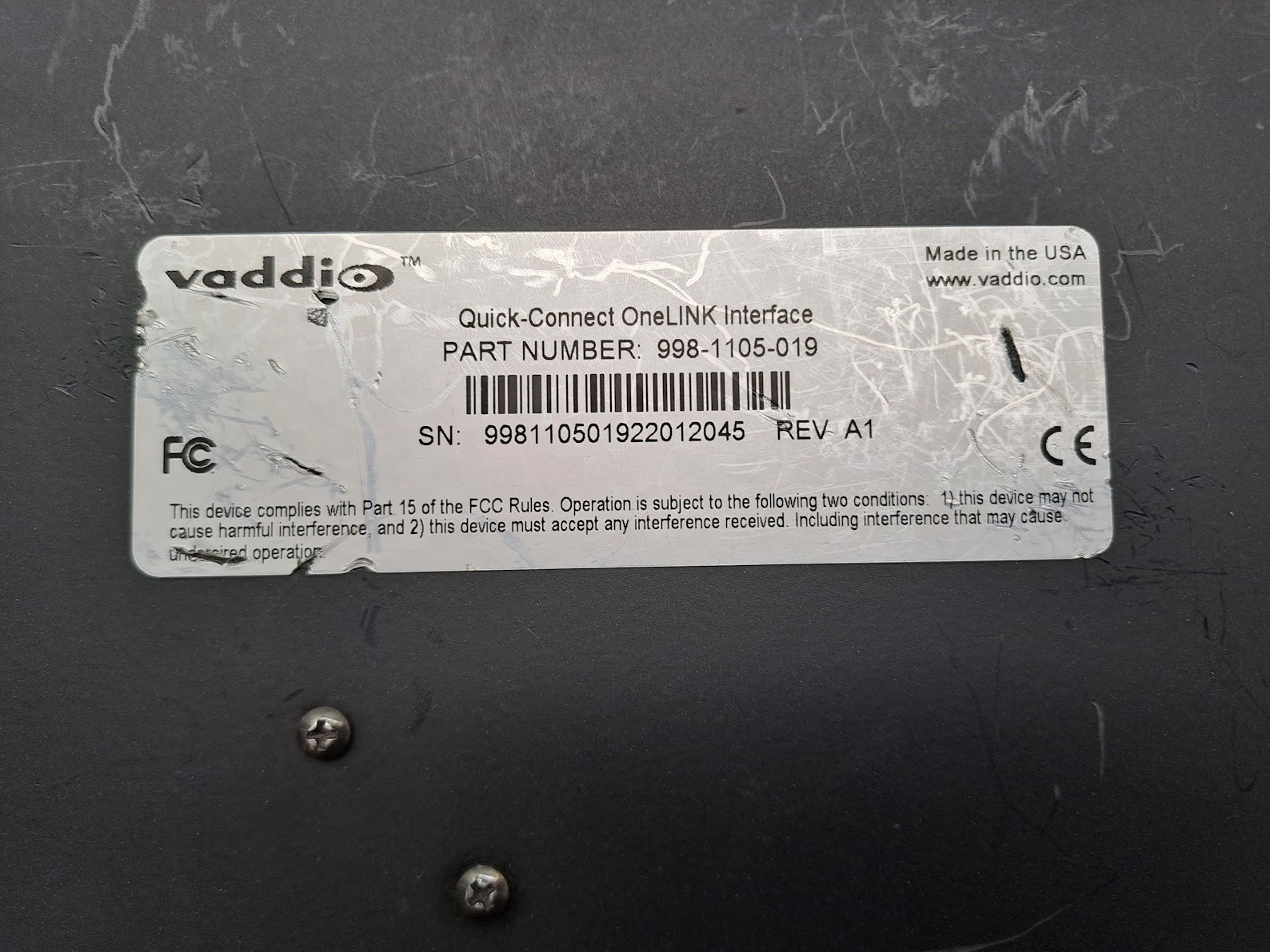 Vaddio Quick-Connect OneLink Interface 998-1105-019HDMI Video Out