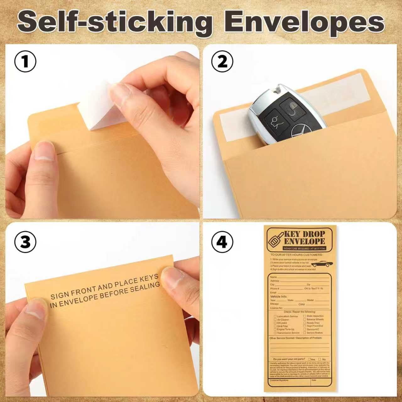 100 PCS Heavyweight Key Transfer Envelopes Secure Adhesive Mailers 4.125×9.5 In