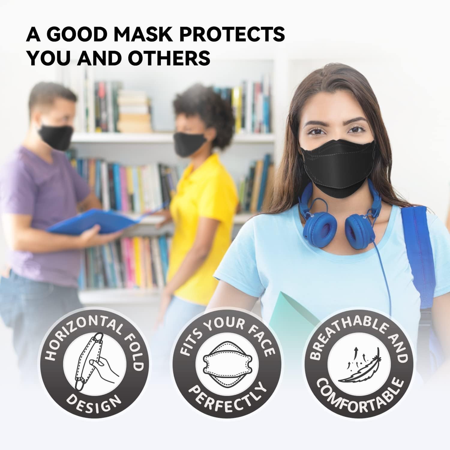 Stylish KN95 Face Masks – 50 Pack Disposable & Skin-Friendly for Teens & Adults