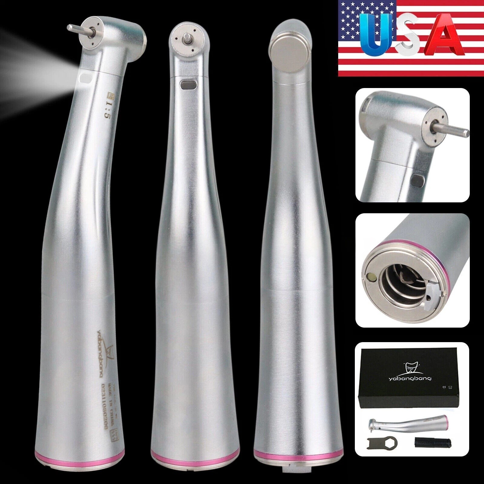 YBB Dental 1:5 LED Fiber Optic Low Speed Contra Angle Handpiece For NSK