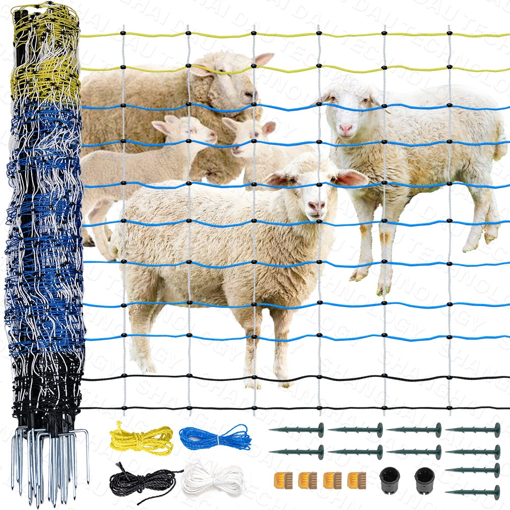 Portable Electric Netting Fence Kit Goats Fencing 35″H x 164’L with Posts Spikes