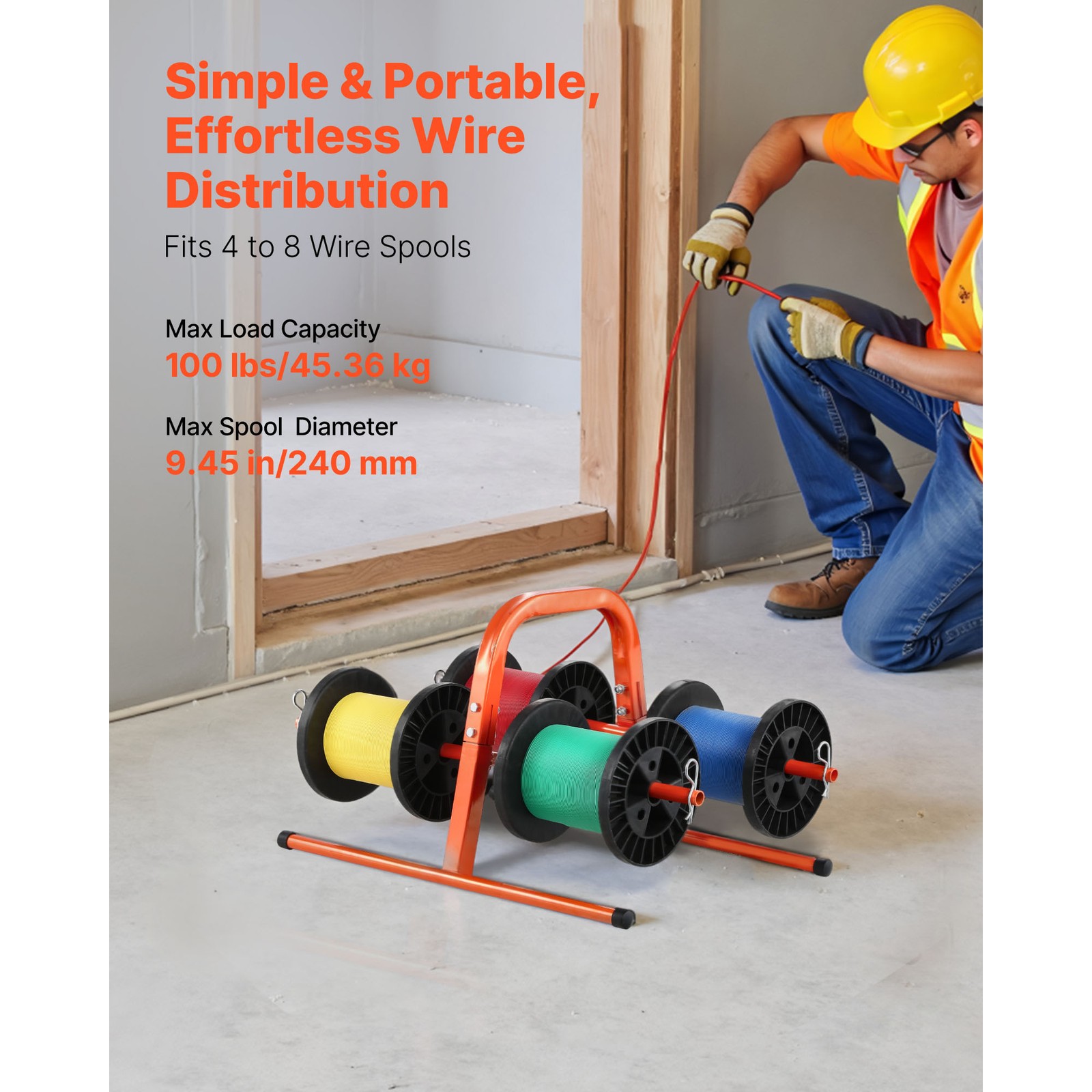 Hand Caddy Wire Dispenser for Up to 8 Spools for Electrical Industrial Retail