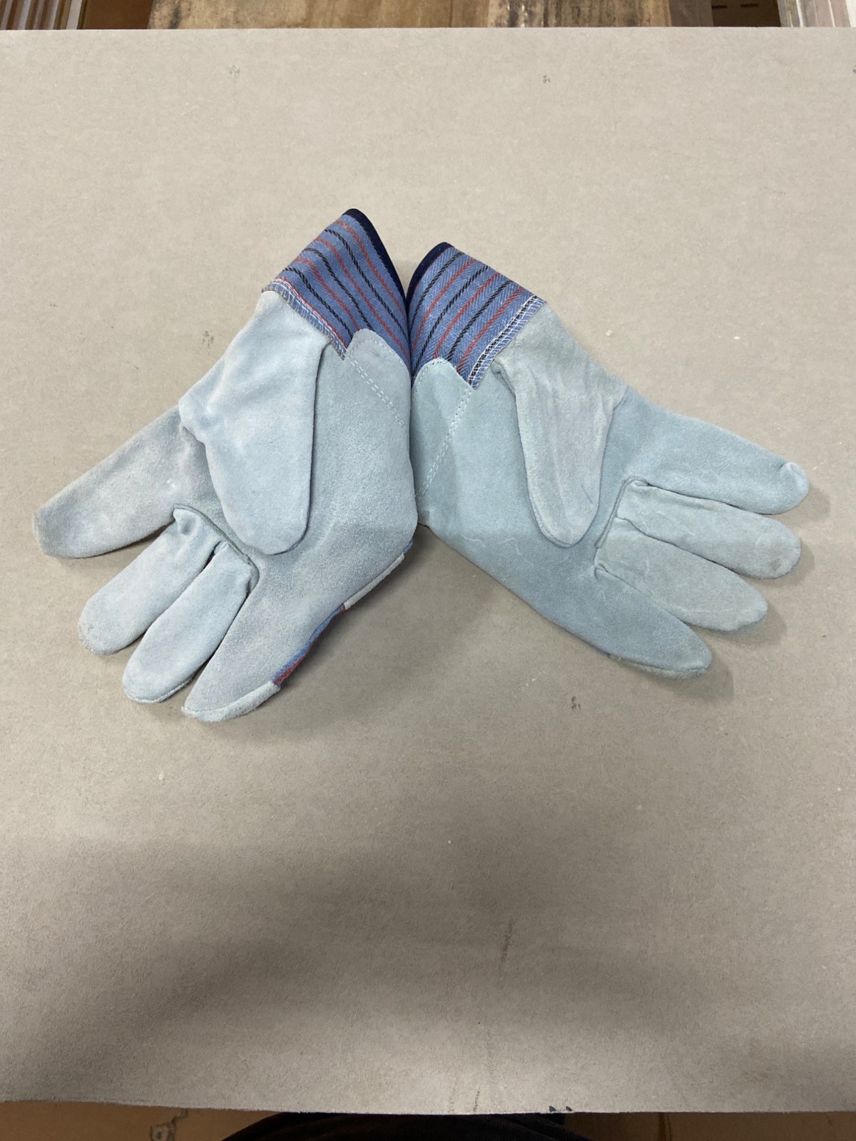 Industrial Work Gloves XL Blue Gray Leather Polyester Heavy Duty Construction
