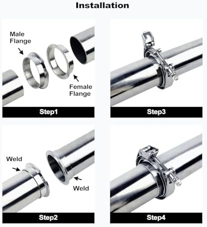 2.25 Inch V Band Clamp Kit with Male Female Flanges, 2 Pack Quick Release Stainl