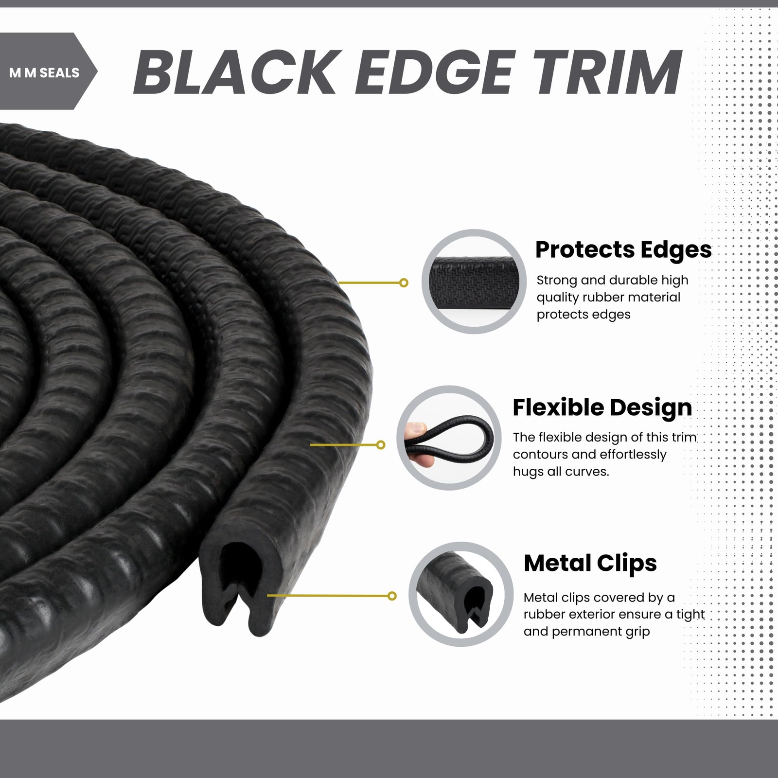 Edge Trim Black Small Fits Edge 1/16 to 1/8 Inch Length 10 Feet 3.05 Meter