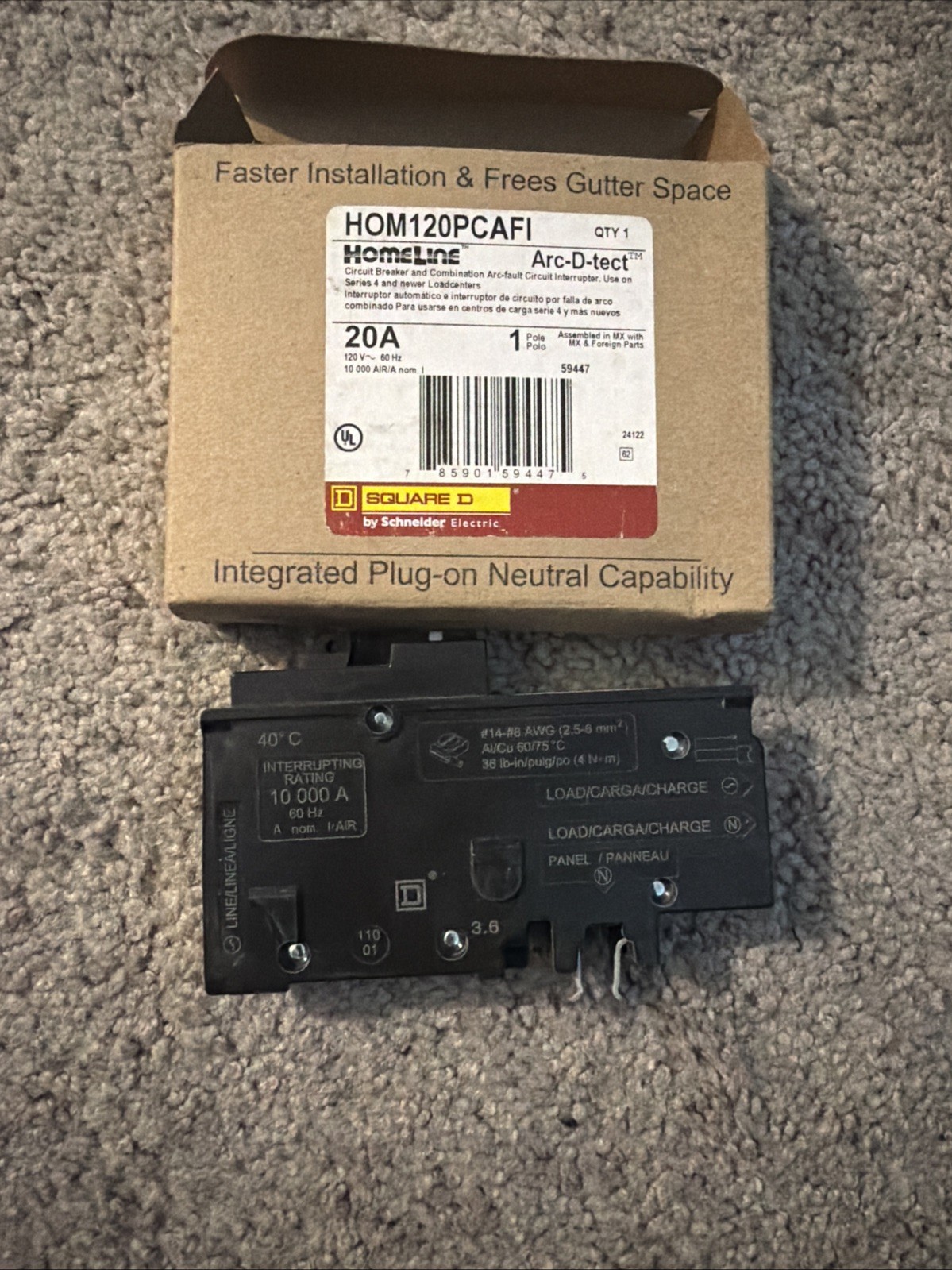 Square D Homeline 1 Pole 20A 120VAC Mini Circuit Breaker – HOM120PCAFI