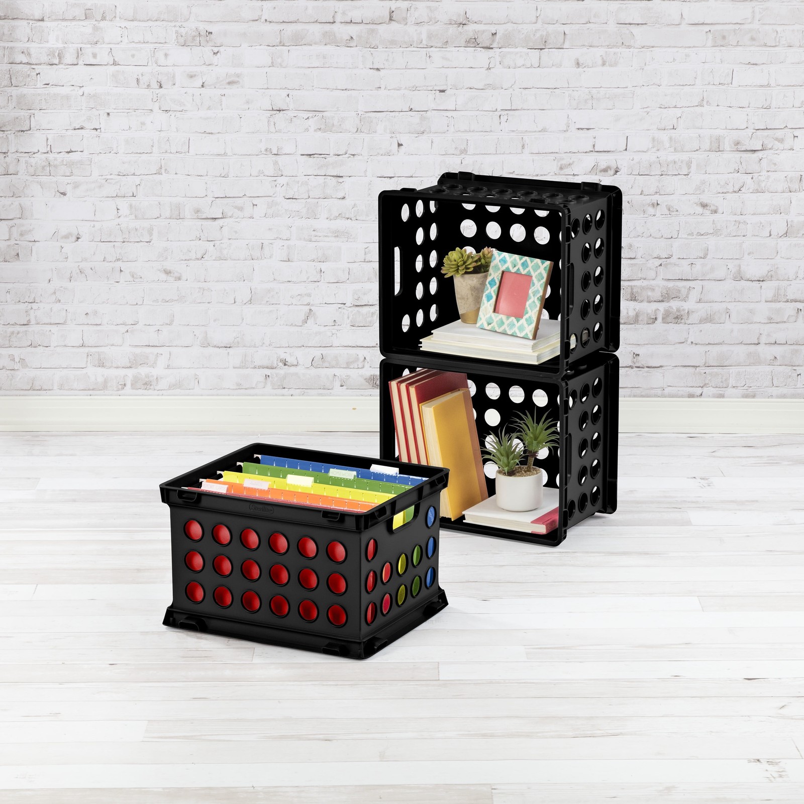 File Crate, Versatile Plastic Bin, Letter or Legal-Sized Storage, Black,6 Count