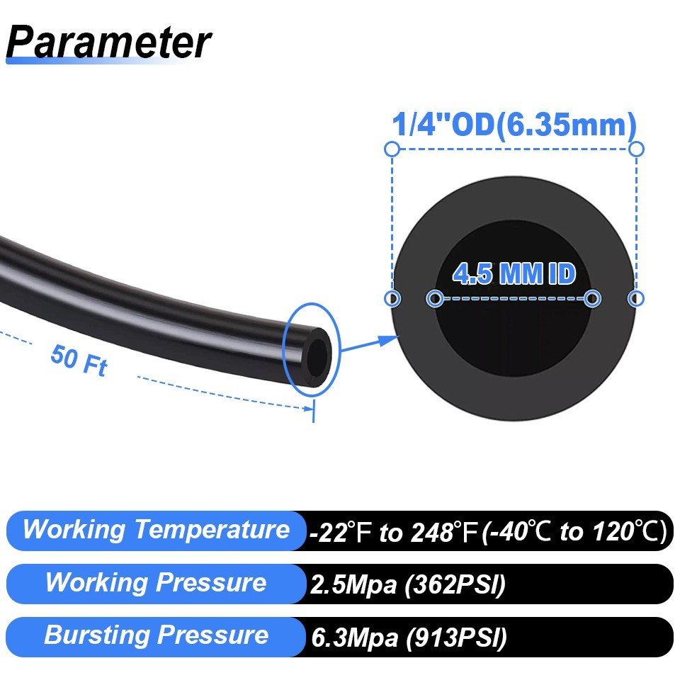 1/4» Air Tubing Kit, 50ft Nylon Hose 1/2 3/8 1/4 1/8 Push to Connect Fittings