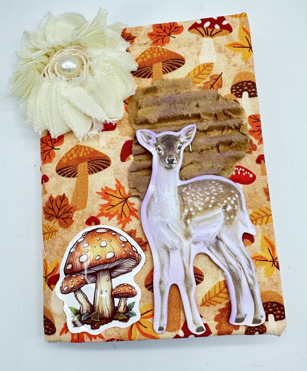 Small Junk Journal Deer And Mushroom 6x 4.5 Inches With Coffee Dyed Paper