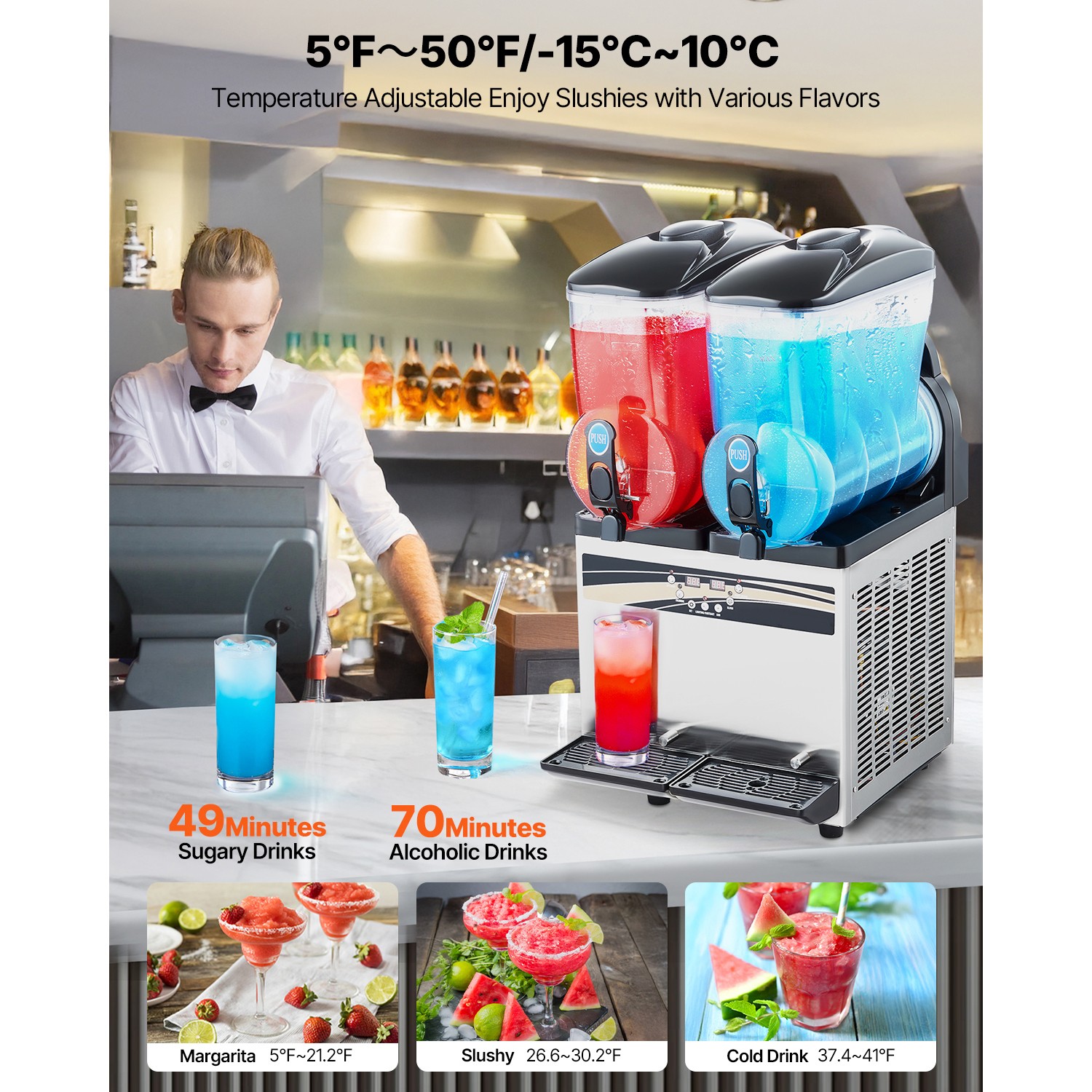 Uimoso Dual-Tank Frozen Drink Machine for Slushies and Margaritas, 15L Capacity