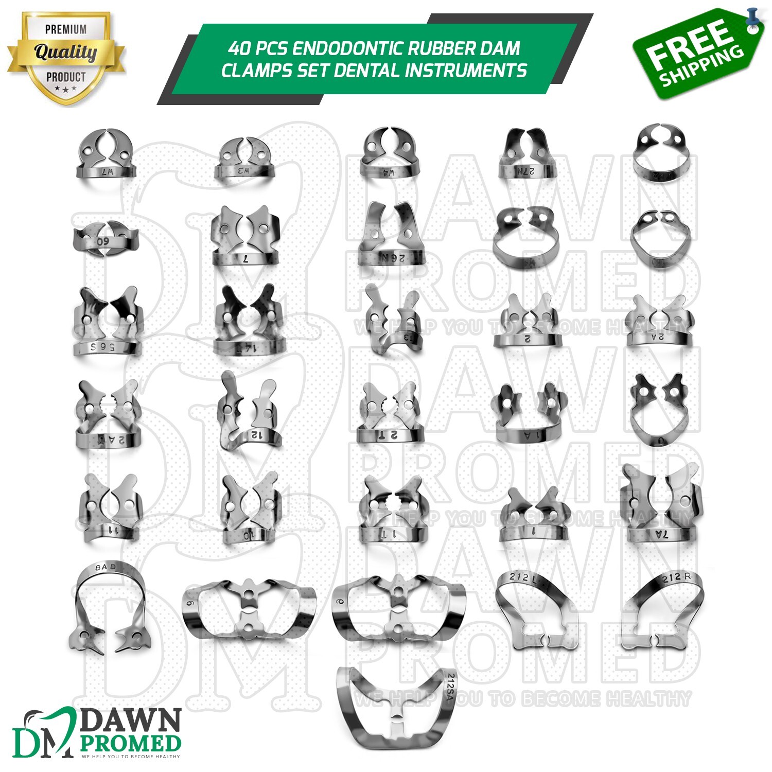 40 Pcs Endodontic Rubber Dam Clamps Set Dental Instruments German Grade