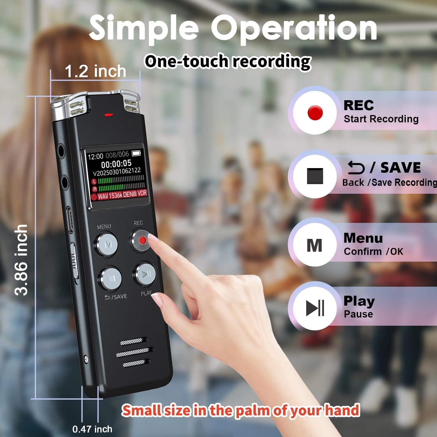 Digital Voice Recorder, 64GB, Voice Activated, Playback, USB Type-C, MP3 WAV