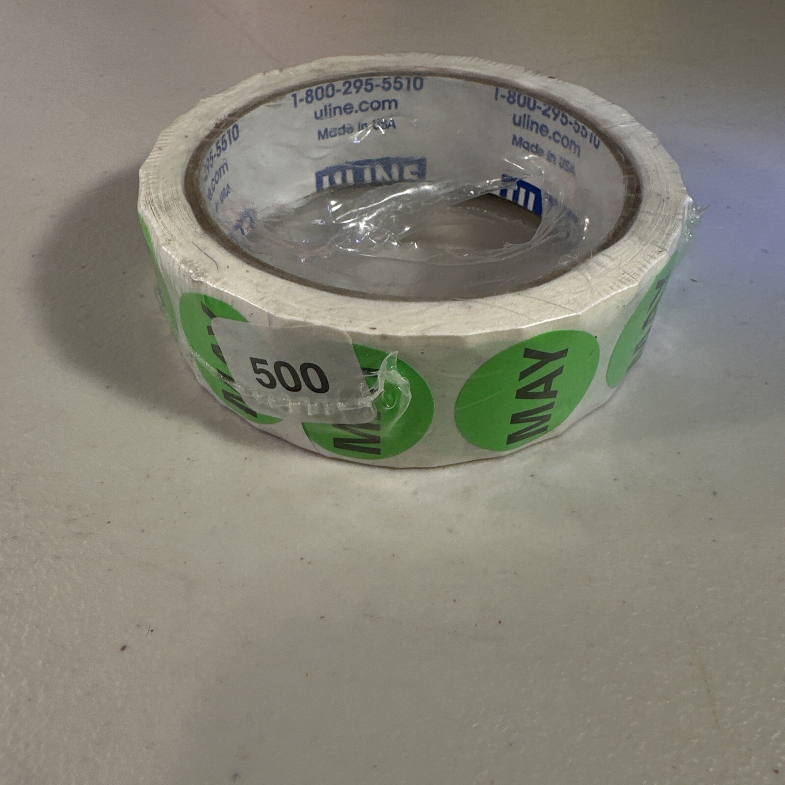 Uline Roll of (500) 1″ Circle Months of the Year Sticker May Green