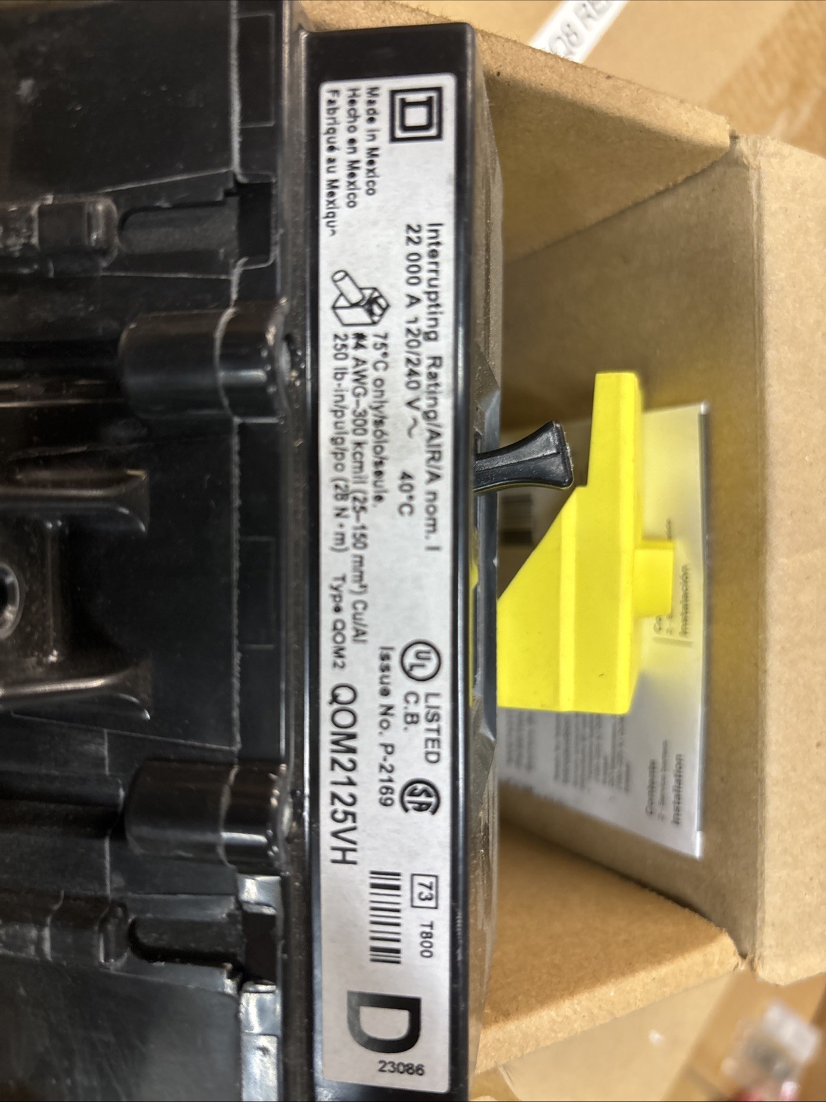 SQUARE D QOM2125VH 125 AMP 120/240 V Main Circuit Breaker
