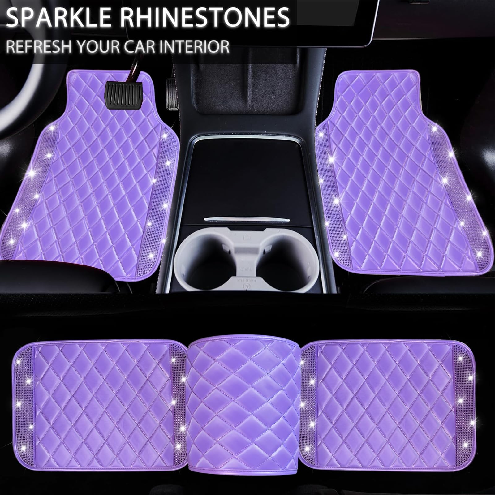 Nbtepem Bling Leather Car Floor Mats Full Set Sparkly Diamond Car Mats