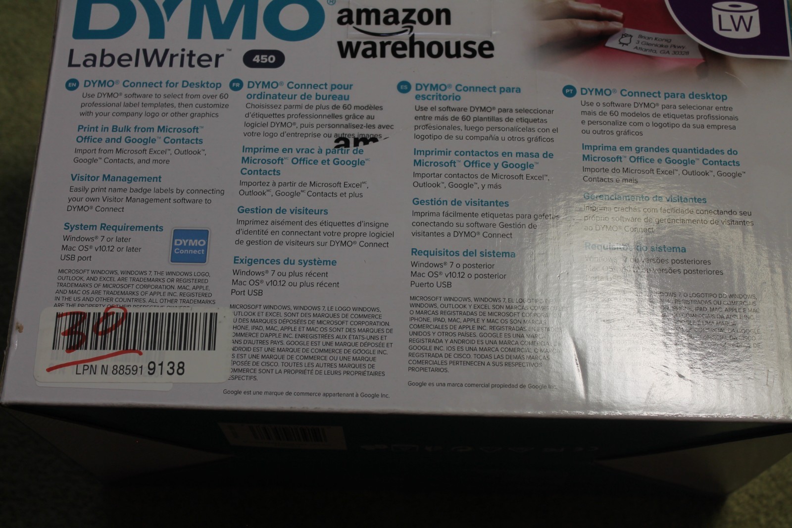 Dymo LabelWriter 450 Turbo Thermal Label Printer – Black (1750283)