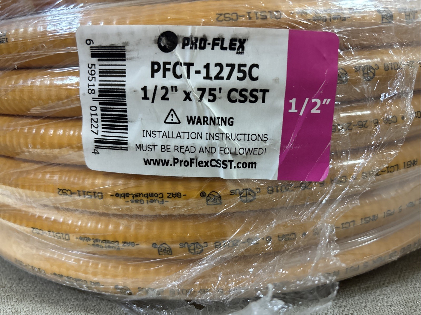 1/2″ x 75′ Pro-Flex CSST Galvanized Pipe Yellow PRCT-1275C